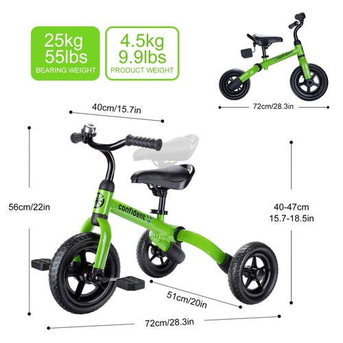 3 in 1 Tricycle for Toddlers Age 2-5 Years Old, Folding Kids Balance Bikes wi... - Picture 7 of 7