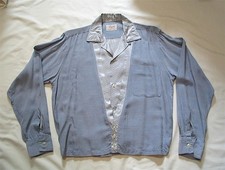 VINTAGE 1950S ROCKABILLY PERIWINKLE BLUE RAYON SHIRT  SZ SM  40" CHEST