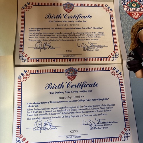Cabbage Patch 1996 Olympics Dolls Pair Olympikids The Danbury Mint with Cert - Picture 6 of 11