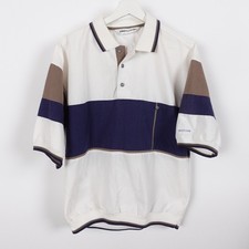 Vintage 80s Pierre Cardin Polo Shirt Men's Medium Banded Waist Navy White Tan