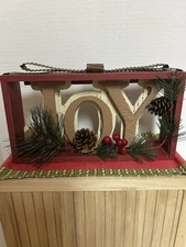 Celebrate It  Wooden 10.5” X 6” JOY Table Decoration Pine Cones And Berries New