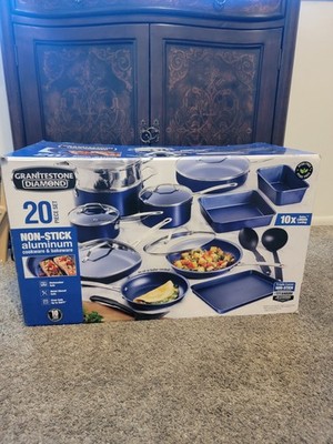 Granitestone 20 Piece Aluminum Hammered Blue Nonstick Cookware Set