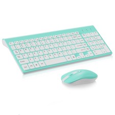 Wireless Keyboard and Mouse Combo Full Size 2.4G Ultra-Thin Set Blue