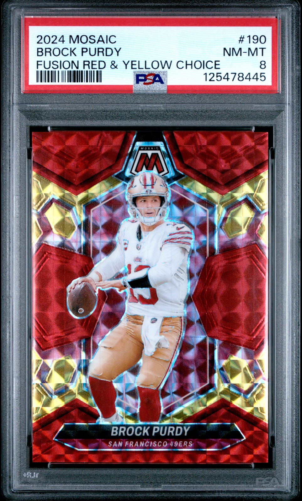 2024 PANINI MOSAIC FUSION RED & YELLOW CHOICE #190 BROCK PURDY 63/80 PSA 8