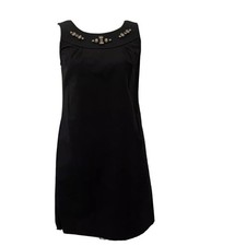 Ann Taylor Womens Dress 0 Shift Black Pockets Sleeveless Stretch Rhinestones