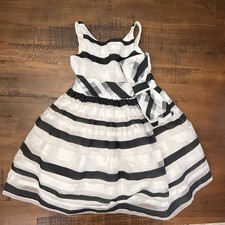 Janie and Jack Girls Black White Striped Special Occasion Bow Dress Size 5