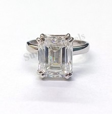 6.55 Ct Certified White Emerald Cut Treated Diamond Solitaire Ring 925 Silver