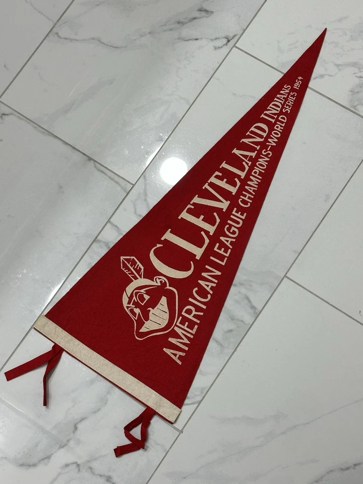Banderín DE COLECCIÓN - 1954 Cleveland Indians Liga Americana Campeones Serie Mundial Foto 2 de 4