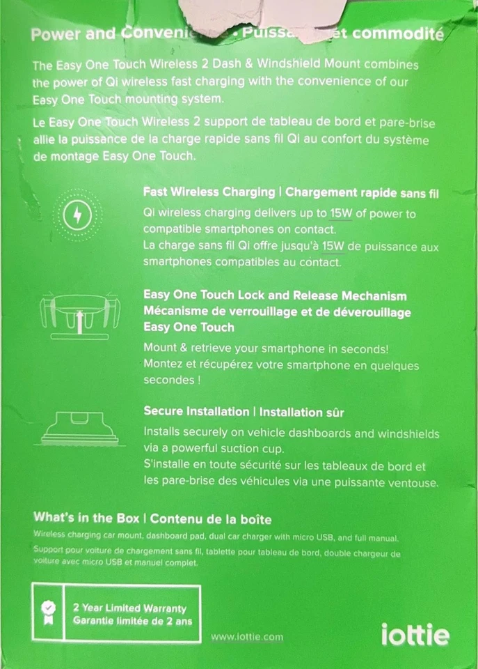 Беспроводное автомобильное крепление iOttie Easy One Touch 2 с беспроводной зарядкой 10 Вт Qi — черное - Изображение 2 из 3