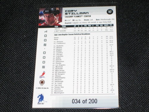 CORY STILLMAN NHL LEGEND LIMITED EDITION VINTAGE HOCKEY INSERT CARD #/200 - Picture 2 of 2