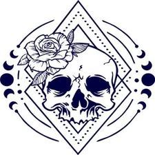 Skull with Rose and Moon Phase - Vinyl Decal Home Décor 12" x 12"