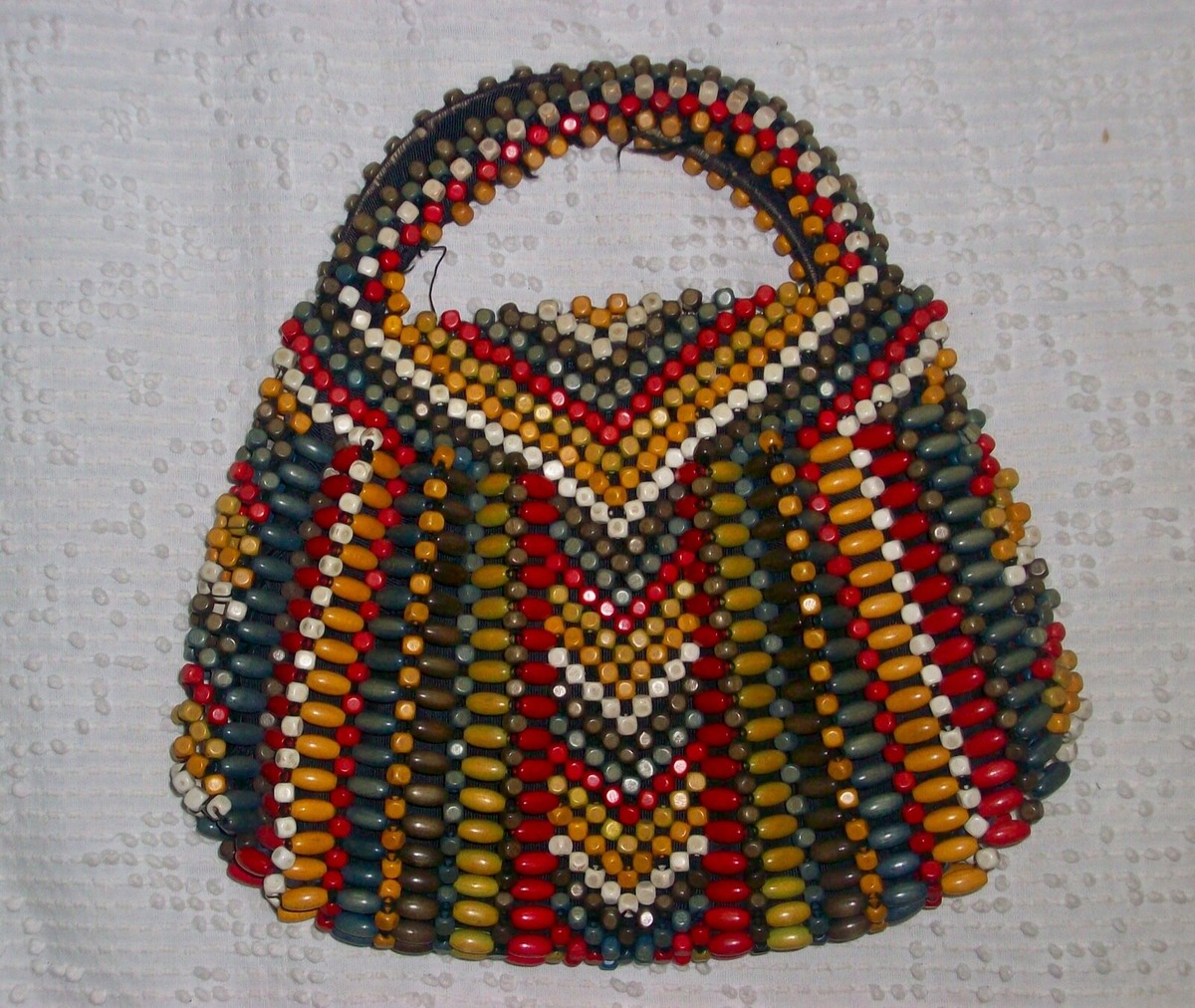SCHONANEK Vintage 30s Painted Wooden Bead Purse Made in 