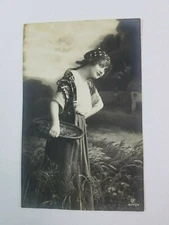 Young Washer Woman Postcard RPPC Real Photo Female Gardener UK Russia
