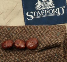 Stafford Men's Brown Birdseye 100 Wool Throat Strap Elbow Patches Blazer Sz 44