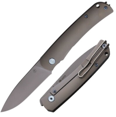 PMP Knives User II Frame Folding Knife 3'' S90V Steel Blade Gray Titanium Handle