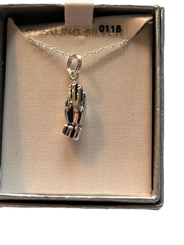 Sterling silver necklace praying hands pendant 18" chain Gift Communion Baptism