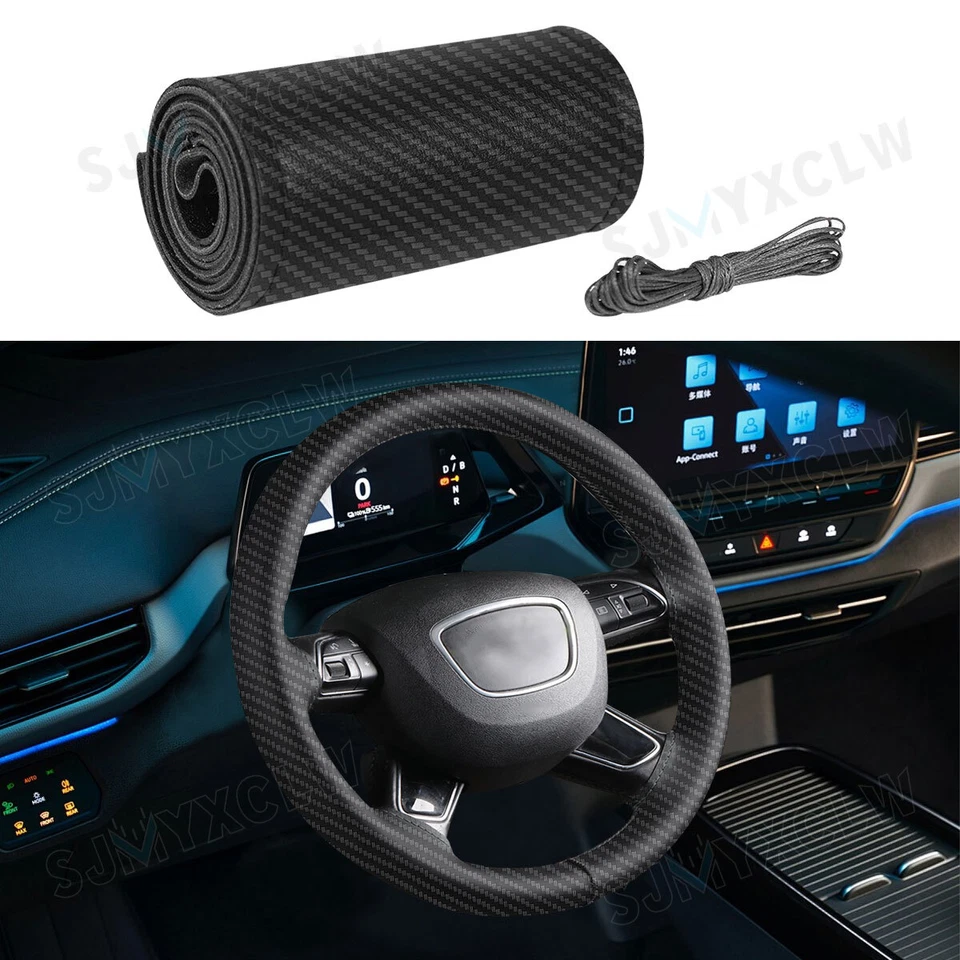 For Chevrolet Colorado 15" Steering Wheel Cover Genuine Leather BLACK Non-slip - Image 3 of 4