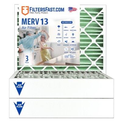 Filters Fast 4'' HVAC 3-PACK MERV 13 Air and Furnace Filters Made in the USA