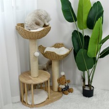 Modern Cat Tree Activity Center with Wood Scratching Post, Condo, Beds, Cushions