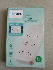 Philips 6-Outlet Surge Protector Black Or White 8 Feet Cord
