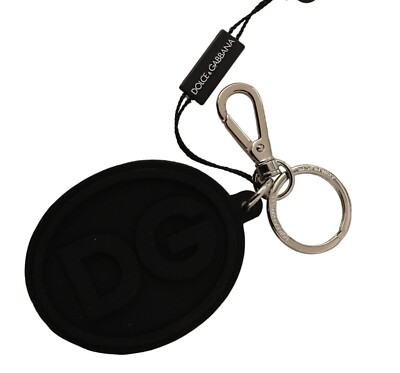 【関税＆送料込み】Dolce & Gabbana Keychain With Logoed Lab DOLCE & GABBANA Keychain Black Rubber DG Logo Silver Brass