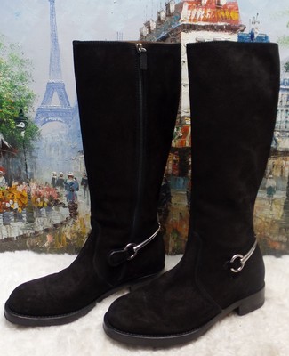 Gucci 'Susan' Black Suede Horsebit Tall Riding Boot - Size 39 - $1150