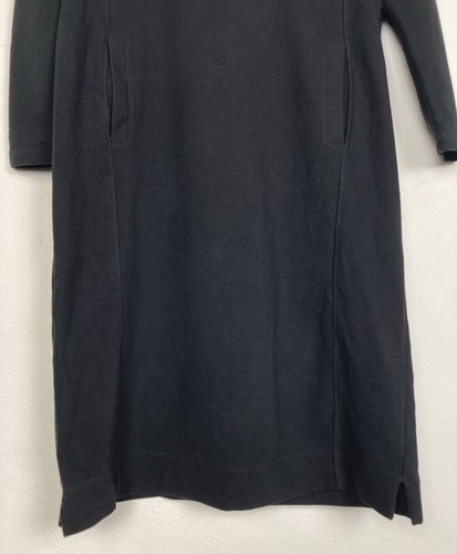 Poetry Black Thick Ribbed Cotton Long Sleeved Jersey Dress Pockets UK 12 - Picture 7 of 12