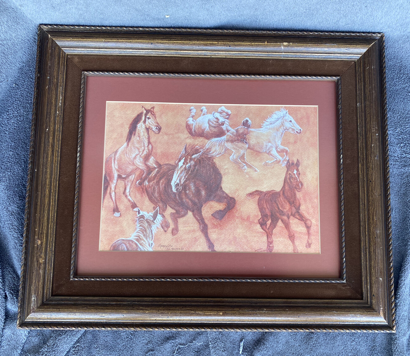 Signed Marylou Slinkard {HORSES,HORSES) Framed Matted Print Bakersfield