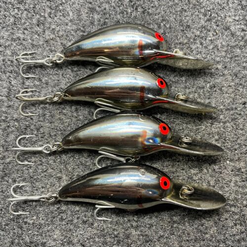 Bomber Model A 6a Vintage Screw Tail Crankbaits Lot of 4 Lures - MB Chrome Black