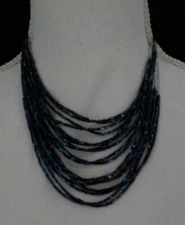 MULTI STRAND DRAPED FINE WIRE NECKLACE BLUE PURPLE BLACK BEADS FASHION JEWELRY