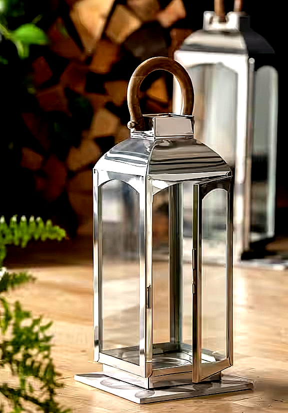 Habitat Medium Lantern Candle Holder Stainless Steel Roof Handle Silver