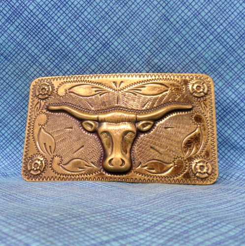 Cowboys Classic Western Steer Dress Belt Buckle Pressed Brass Cowgirl Vtg.GMP140 - Picture 4 of 9