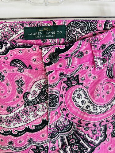 Lauren Ralph Lauren Womens 4 Pink Paisley Print Straight Ankle Jeans Preppy - Picture 5 of 7