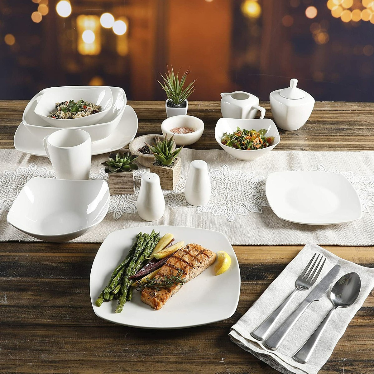 Gibson Home Regalia 46-Piece Dinnerware and Serveware Set white