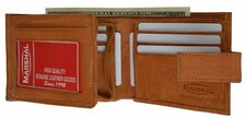 Snap Closure Mens Bifold W/ Zippered Expandable Card Pocket Leather Tan Wallet
