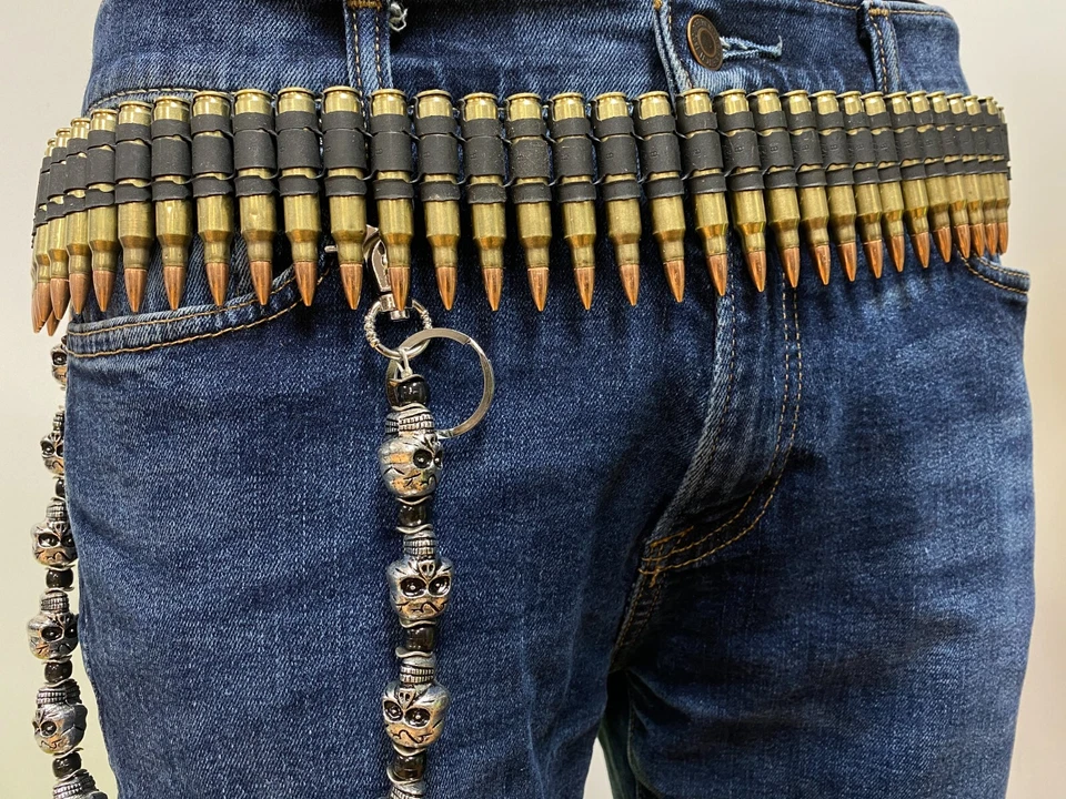 Cinturón Bala Metal 2.23" Latón con Bandolera Cobre Vaquero Ejército Soldado Disfraz Foto 3 de 4