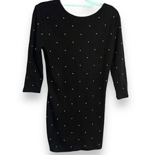 Monica Heart Sweater Mini Dress Women's Medium Black Studded Party LBD Vintage