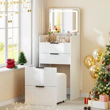 3 in 1 Vanity Desk LED Lights with Flip Top Mirror with 3 Drawers Vanity Desk