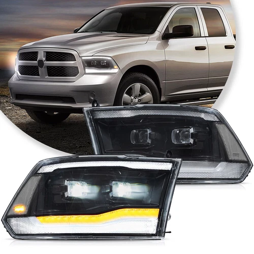 For 2009-18 Dodge Ram 1500 2500 3500 FULL LED DRL Dual Headlights W/Sequential - Picture 1 of 12