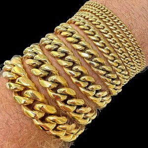 Authentic Miami Cuban Link Bracelet  14k Yellow  Gold Plated Stainless Steel 4-18mm
