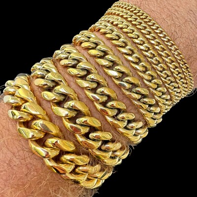 Miami Cuban Link Bracelet 14k Yellow Gold Plated Stainless Steel