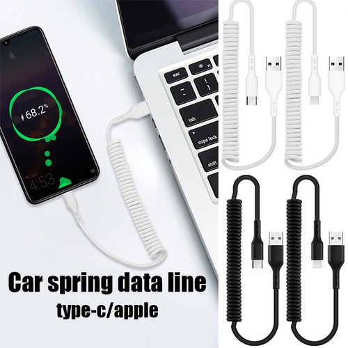 Spring Wire USB C Type C Data Lead Fast Charging Phone Charger Extension Cable//