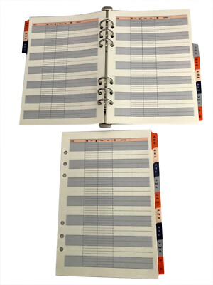 A5 Size Address Index  9 Pages suitable for Standard Filofax  Cream Colour paper