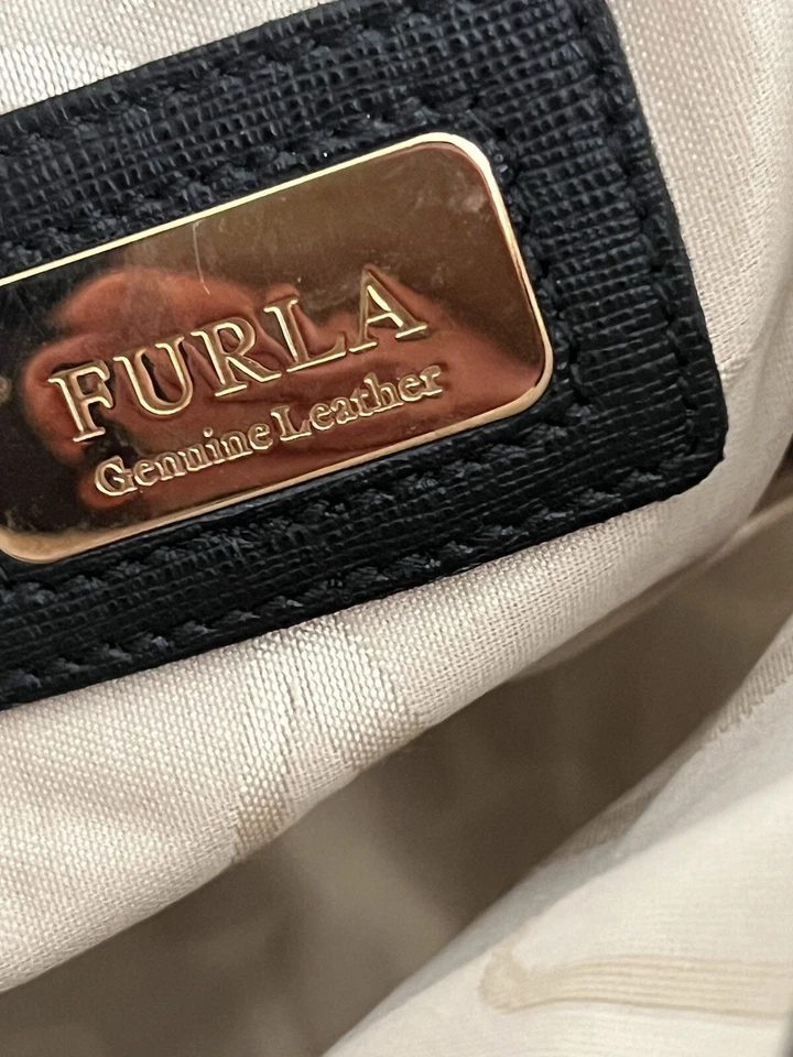 Furla Black Leather and White Soft Neoprene Large Shoulder Bag Purse Tote - Image 2 of 4