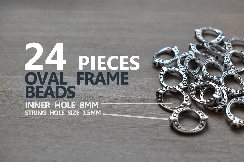 Marco de cuentas de plata tibetano espaciador ovalado 24 cuentas 20x14 mm se adapta a cuentas de 8 mm Foto 3 de 4
