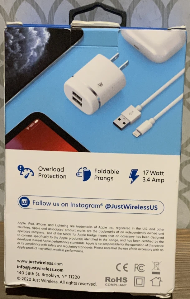 🍒 Just Wireless Home Charger 12w/2.4A USB-A with 10ft Cable For iPhone-White - Image 2 of 2