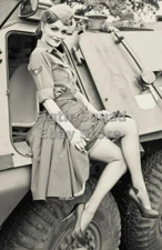 WW2 Picture Photo girl in uniform on armored vehicles 6044