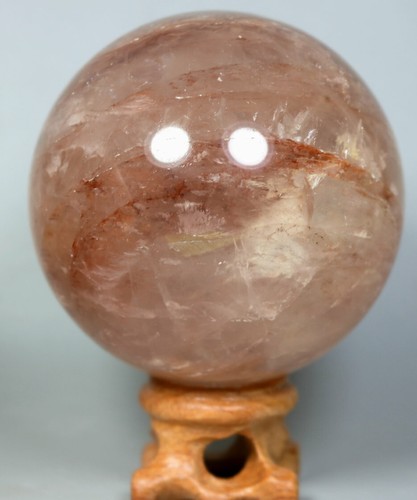 Natural RED FIRE QUARTZ Hematoid Quartz Crystal PHANTOM Sphere Ball /Stand - Picture 6 of 11