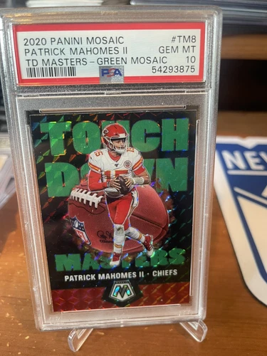 2020 PATRICK MAHOMES II MOSAIC TOUCHDOWN MASTERS GREEN PRIZM PSA 10 GEM MINT