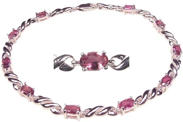 粉色碧玺手链纯银 7 — 第 3/4 张图片